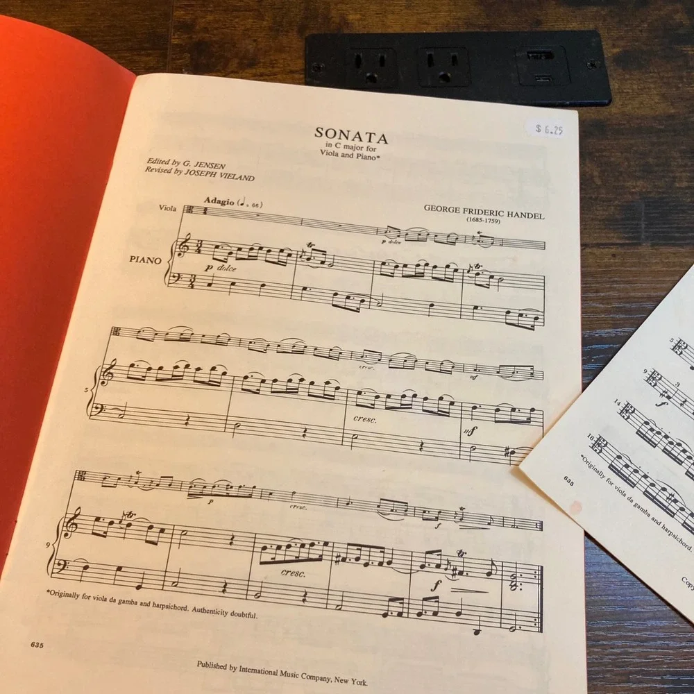 Handel Sonata in C Major Viola and Piano Sheet Music IMC No. 635 Jensen Vieland